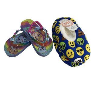 2 Pairs Kids Shoes Paw Patrol Sandals & Emoji Slippers Sz 8 Child Girl Boy